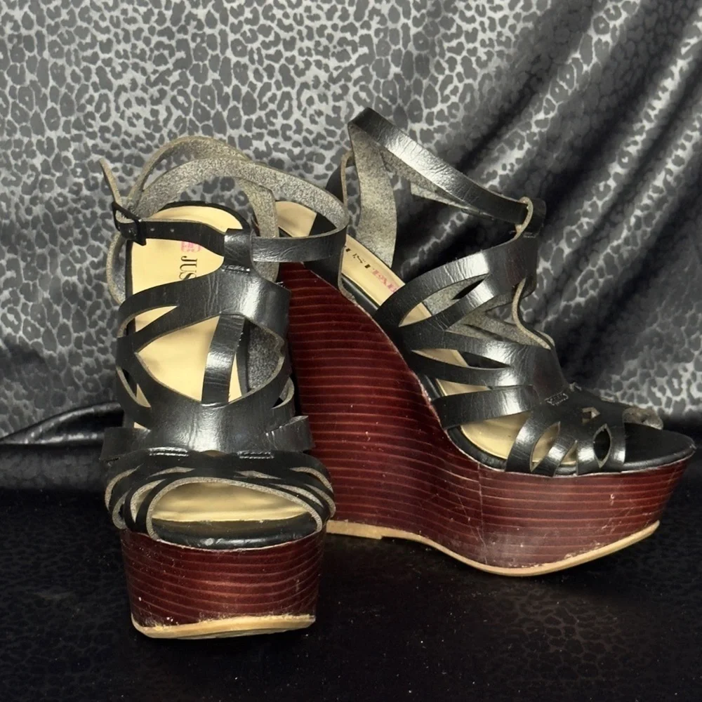 JustFab Black and Brown Platform Sandals Size 7.5